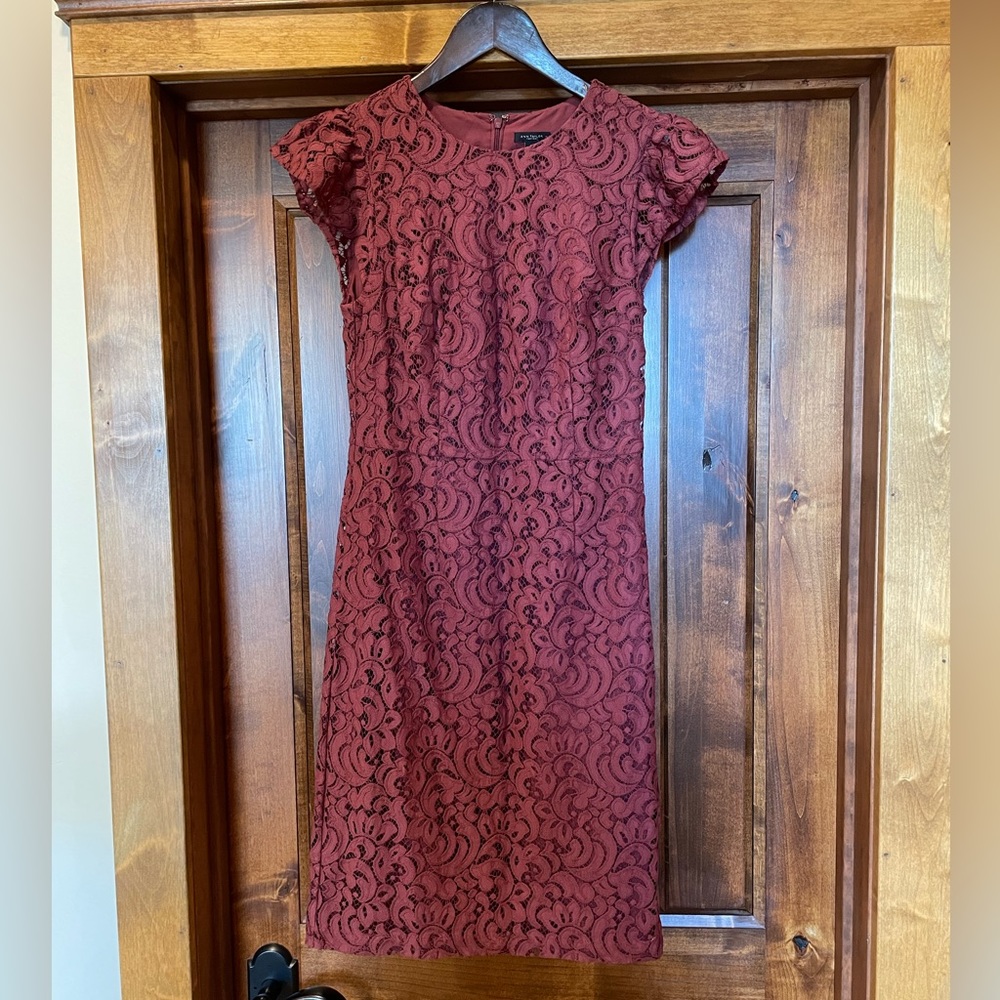 Ann Taylor Factory maroon lace cocktail dress
